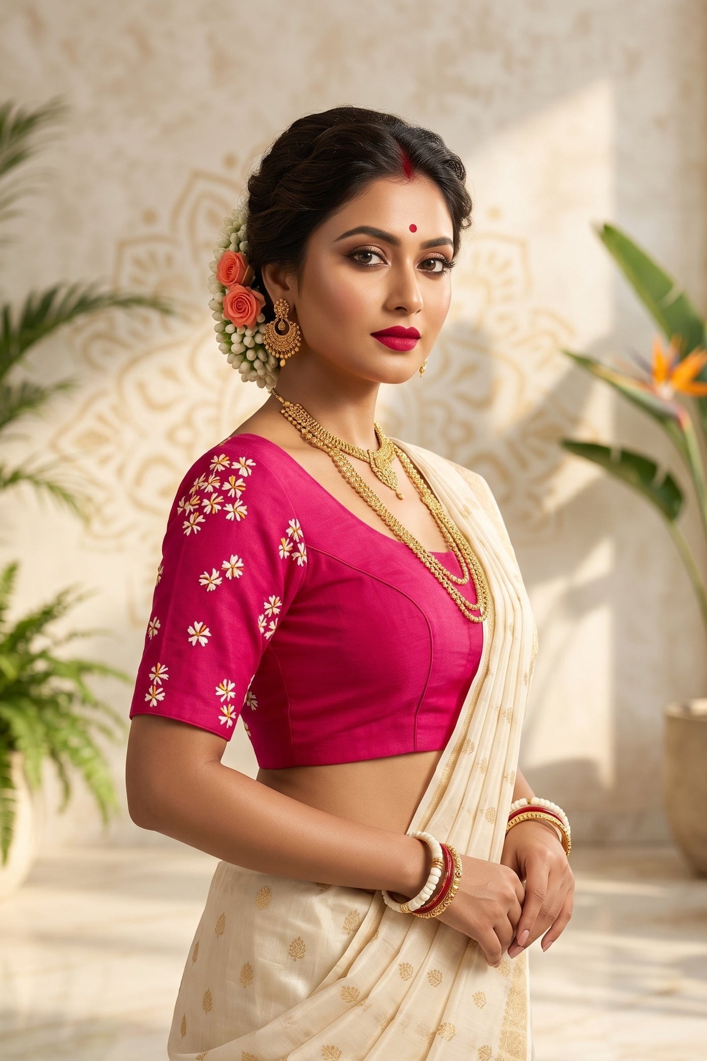 Shiuli Flower Designer Blouse(Pink)