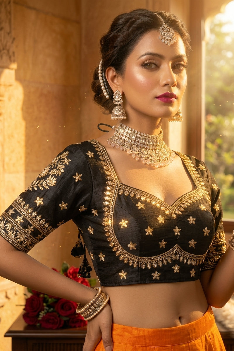 Black Fancy Silk Blouse