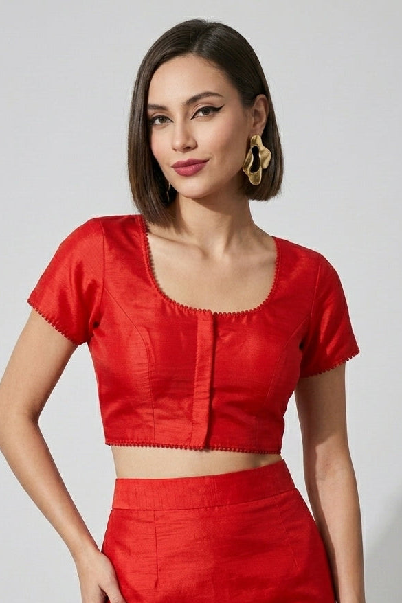 Red Tuilip Fancy Silk Blouse