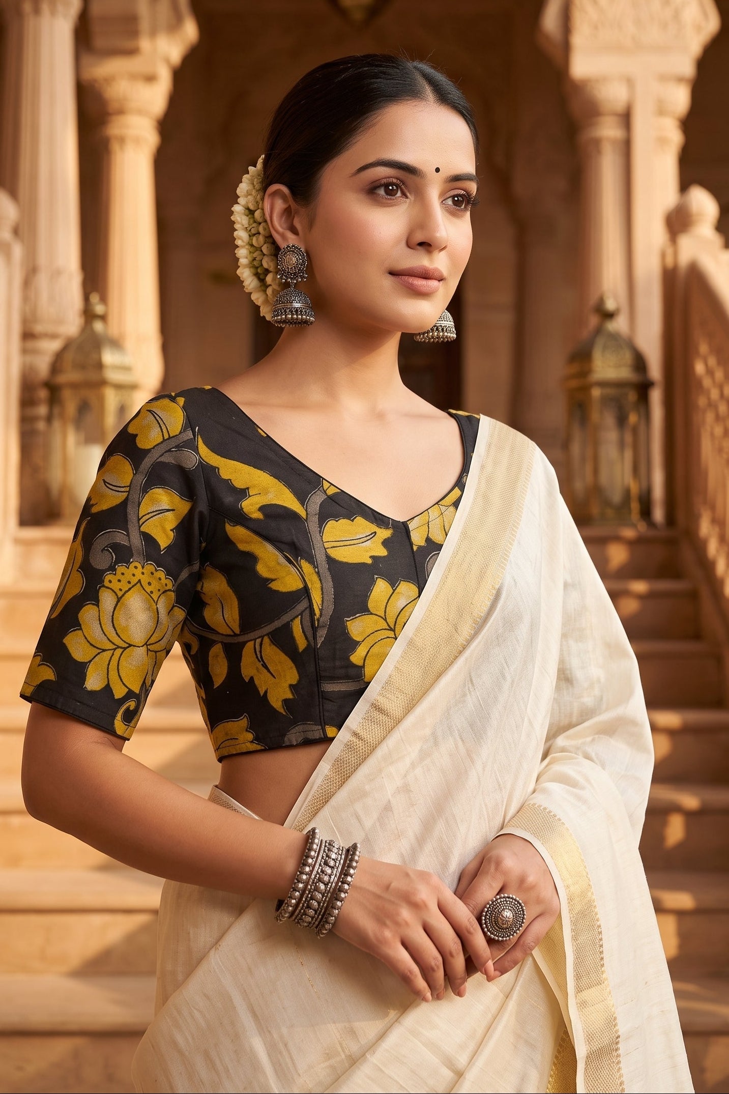 Midnight Bloom Kalamkari Blouse