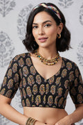 Divine Desire Ajrakh Printed Kantha Embroidered Cotton Blouse