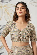 Divine Desire Ajrakh Printed Kantha Embroidered Cotton Blouse