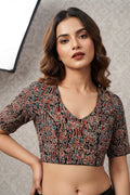 Divine Desire Ajrakh Printed Kantha Embroidered Cotton Blouse