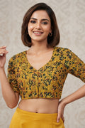 Divine Desire Ajrakh Printed Kantha Embroidered Cotton Blouse