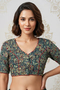 Divine Desire Ajrakh Printed Kantha Embroidered Cotton Blouse