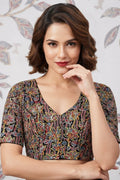Divine Desire Ajrakh Printed Kantha Embroidered Cotton Blouse