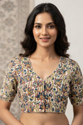 Divine Desire Ajrakh Printed Kantha Embroidered Cotton Blouse