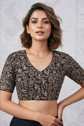 Divine Desire Ajrakh Printed Kantha Embroidered Cotton Blouse