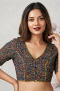 Divine Desire Ajrakh Printed Kantha Embroidered Cotton Blouse