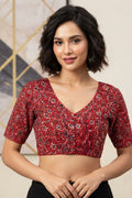Divine Desire Ajrakh Printed Kantha Embroidered Cotton Blouse