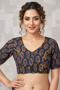 Divine Desire Ajrakh Printed Kantha Embroidered Cotton Blouse