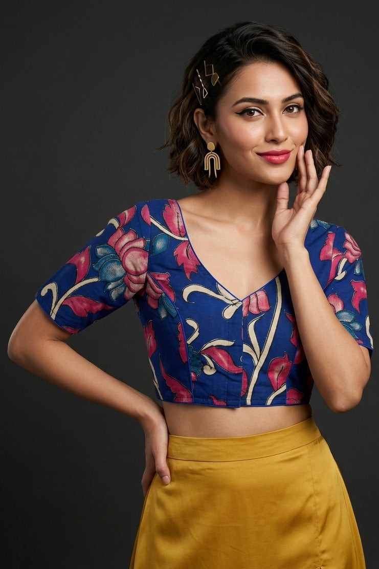 Neel Pushpa – Premium Kalamkari Blouse