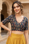Divine Desire Ajrakh Printed Kantha Embroidered Cotton Blouse