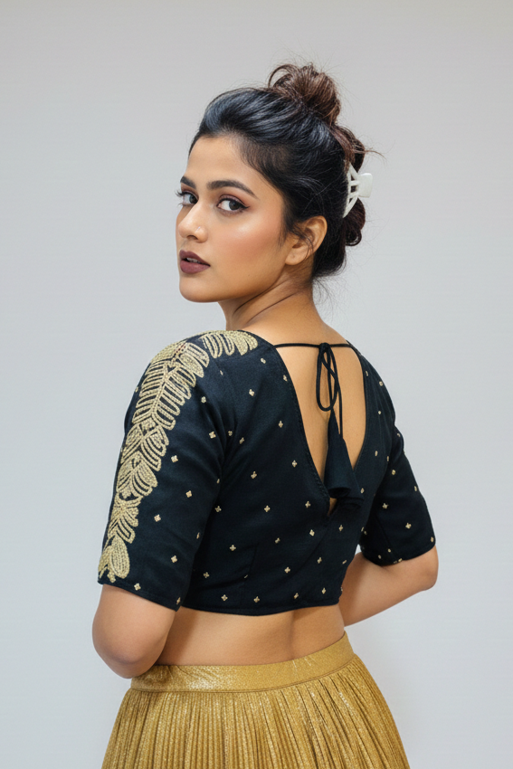 Black Royale Vichitra Silk Blouse