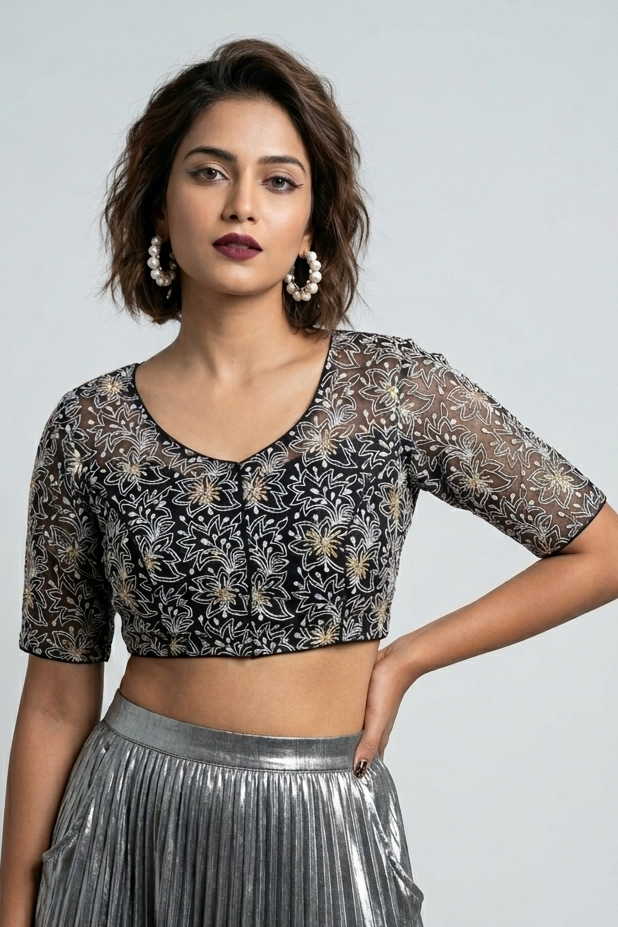 Organza Twist – All Over Embroidered Organza Blouse
