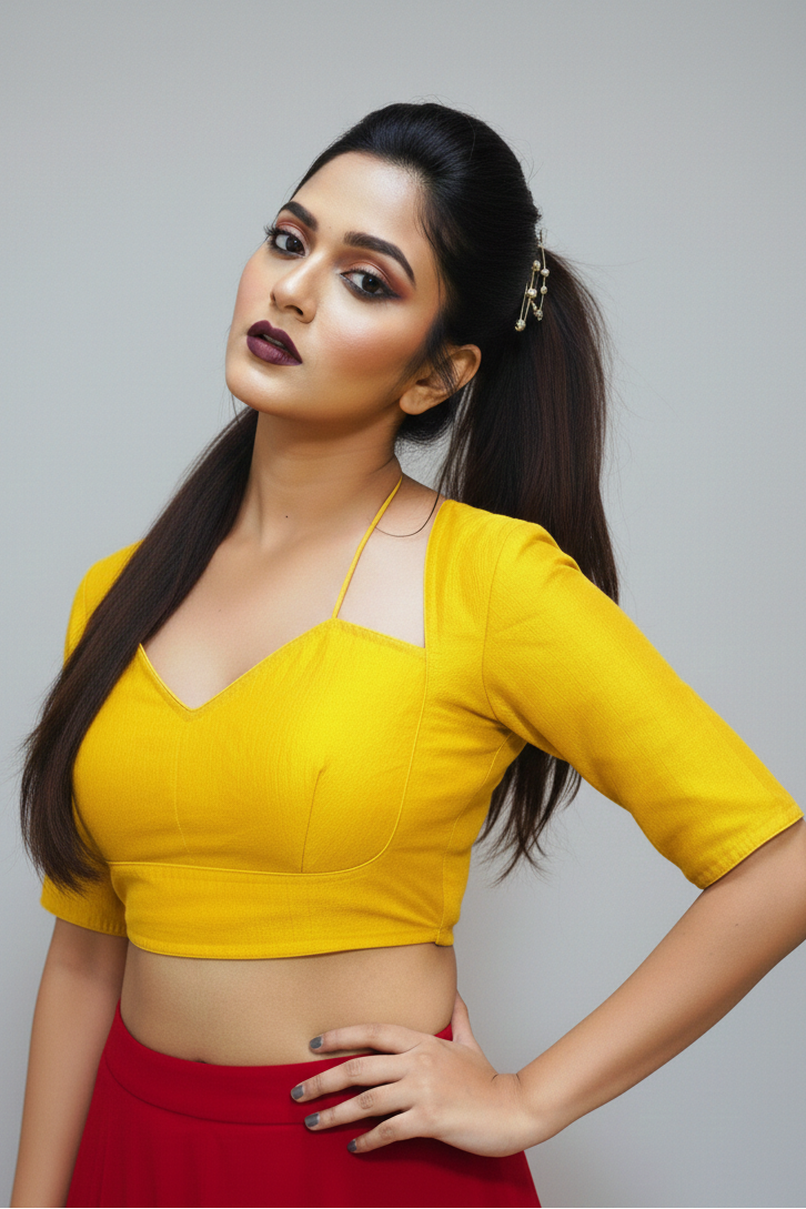 Yellow Masaba Style Vichitra Silk Blouse