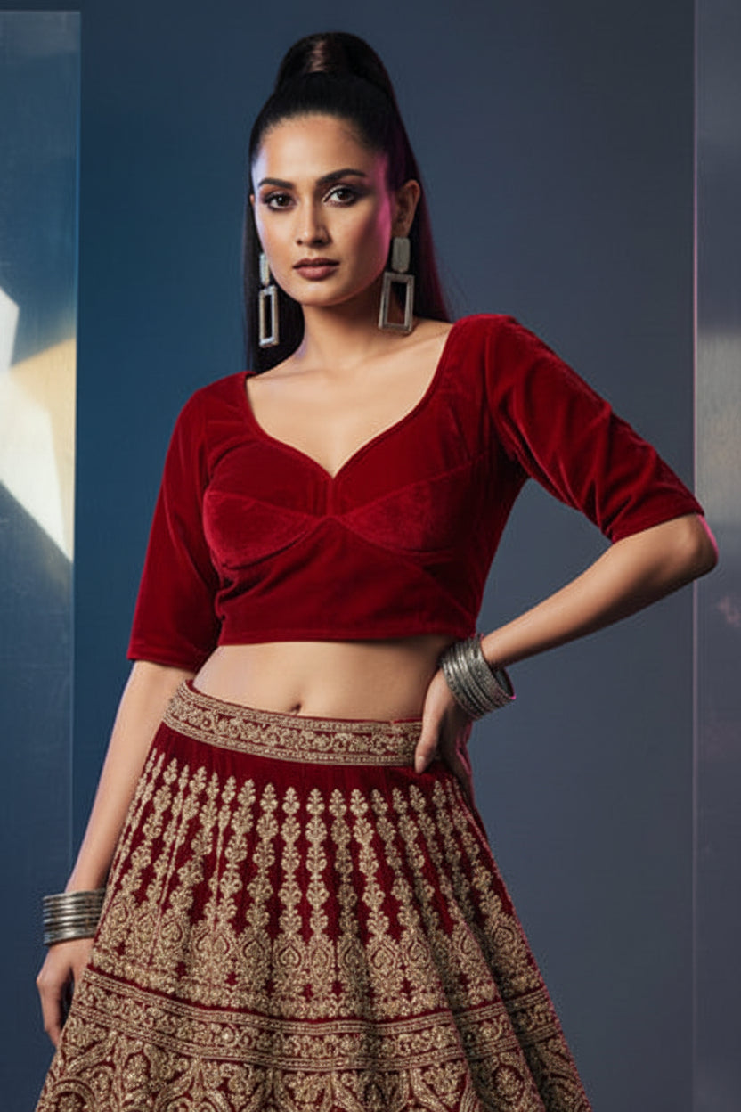 Season Of Velvet- Designer Blouse [Reddish Maroon]