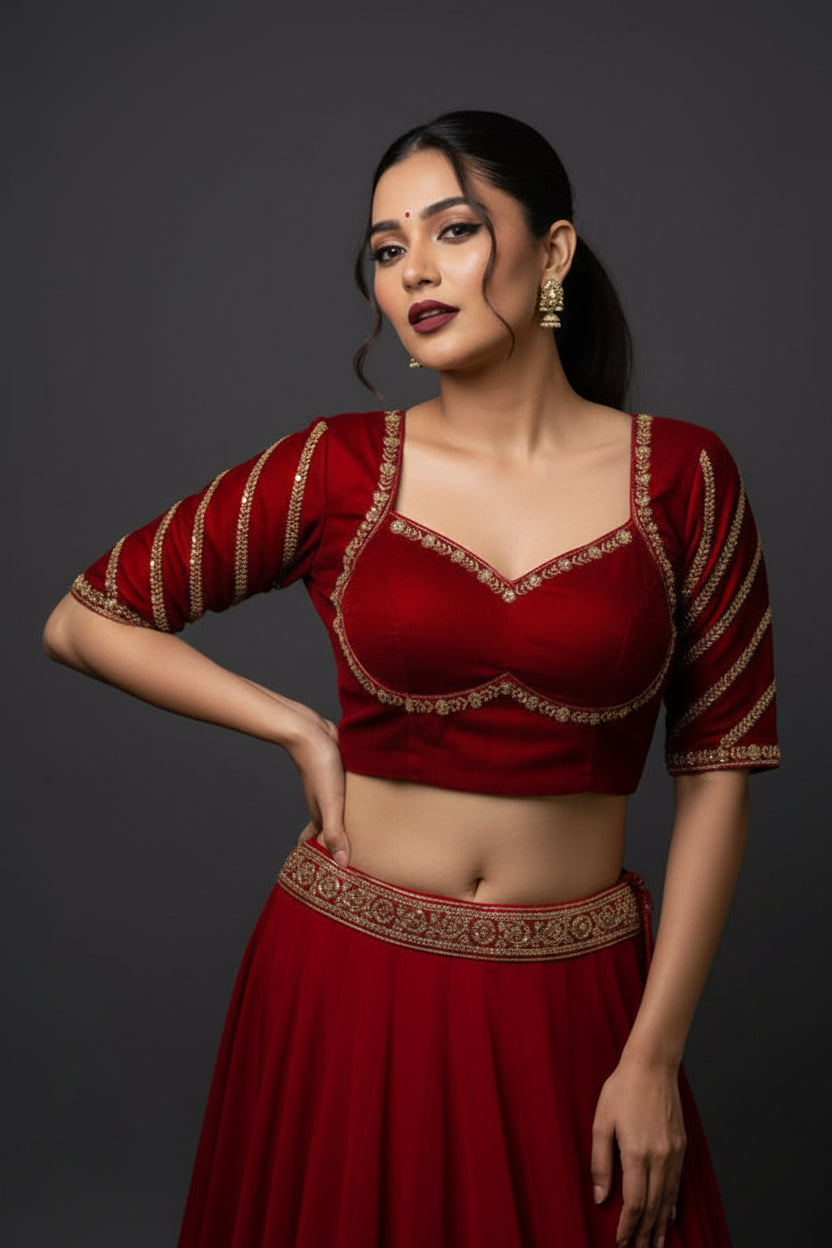 Partywear Maroon Vichitra Silk Blouse