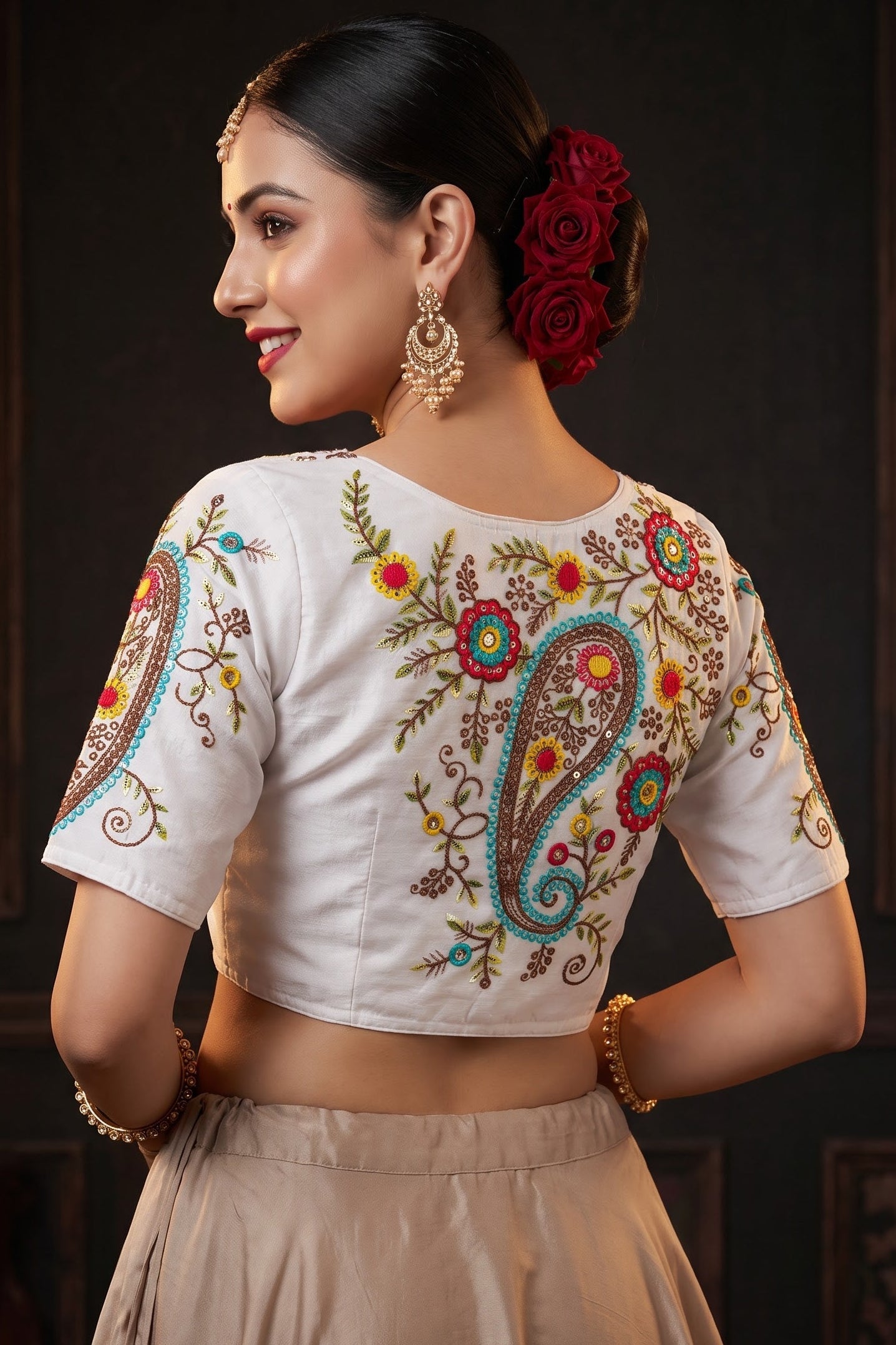 Festive Paisley Vichitra Silk Blouse