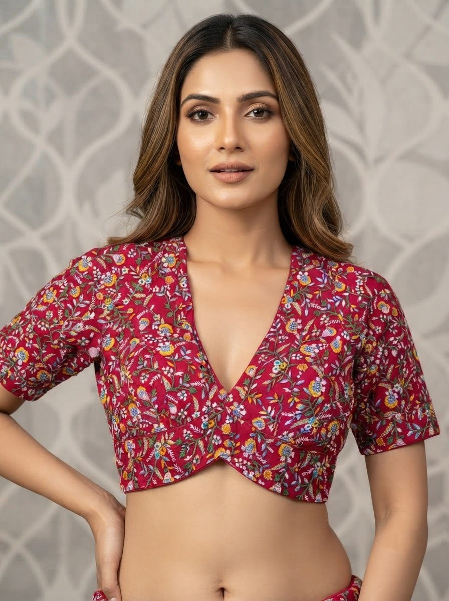 Vine Of Flower Embroidery - Designer Blouse