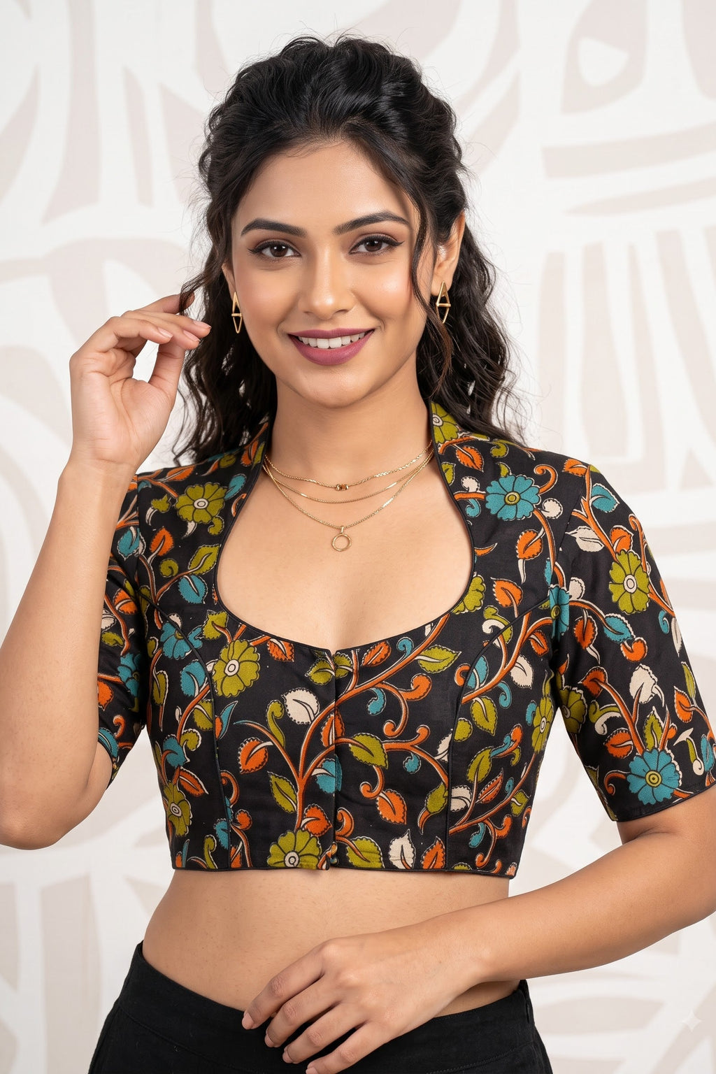 Retro Sketch Kalamkari Designer Blouse