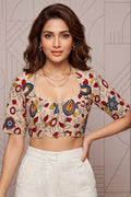 Retro Sketch Kalamkari Designer Blouse