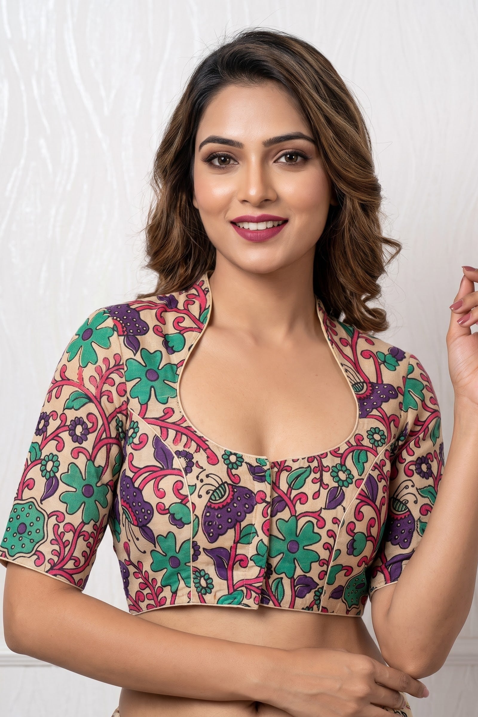 Retro Sketch Kalamkari Designer Blouse