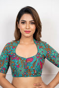 Retro Sketch Kalamkari Designer Blouse