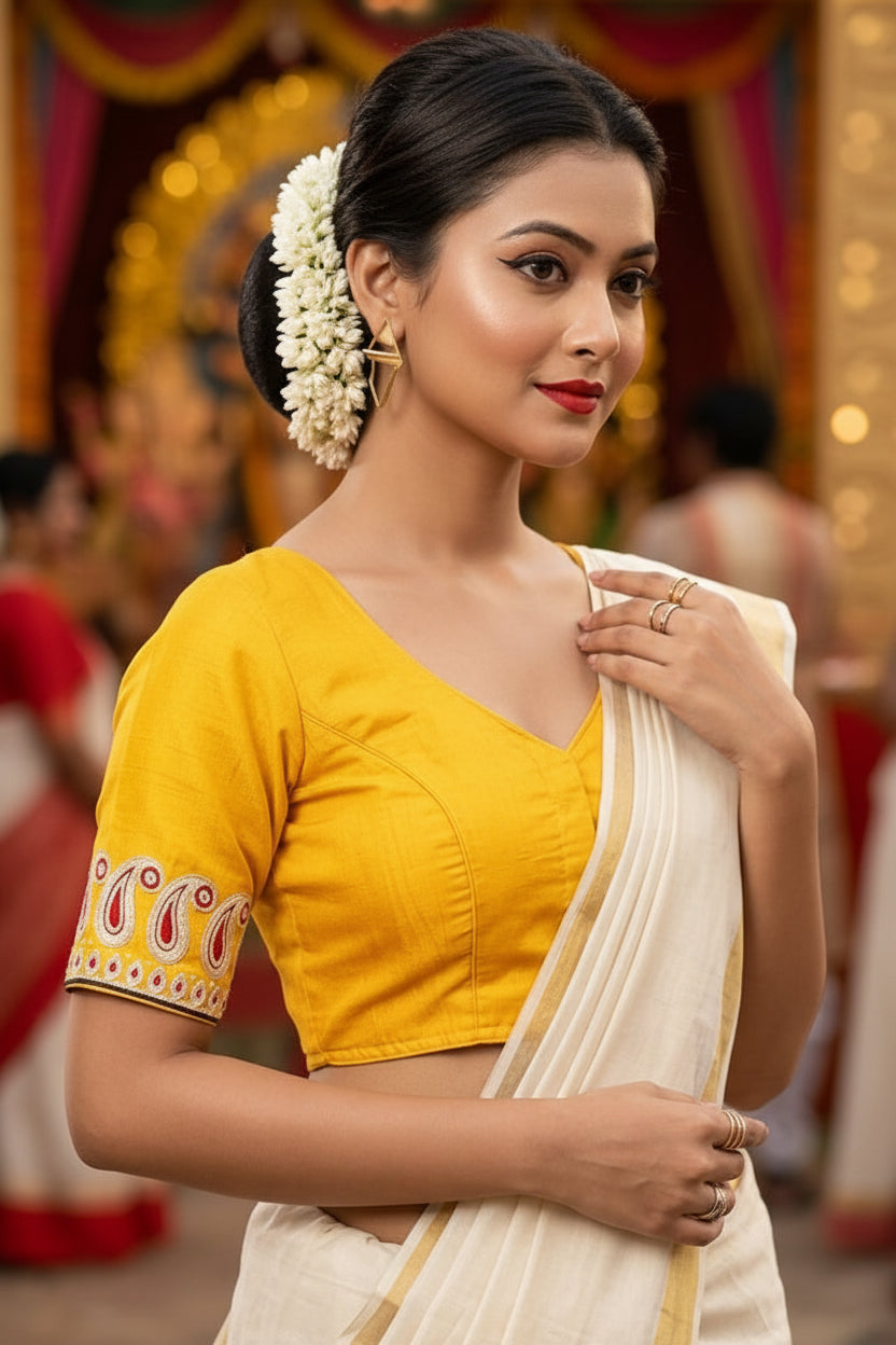 Agomoni - Traditional Designer Blouse(Yellow)