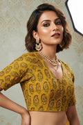 Divine Desire Ajrakh Printed Kantha Embroidered Cotton Blouse