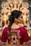 Devi Durga Biday Boron (দেবী দুর্গা বিদায় বরণ )Designer Traditional Blouse (Pink)