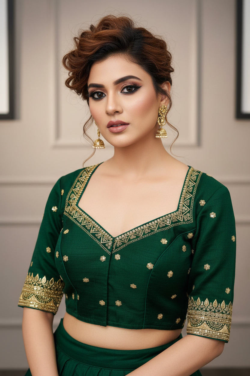 Everflowing Vichitra Green Silk Blouse