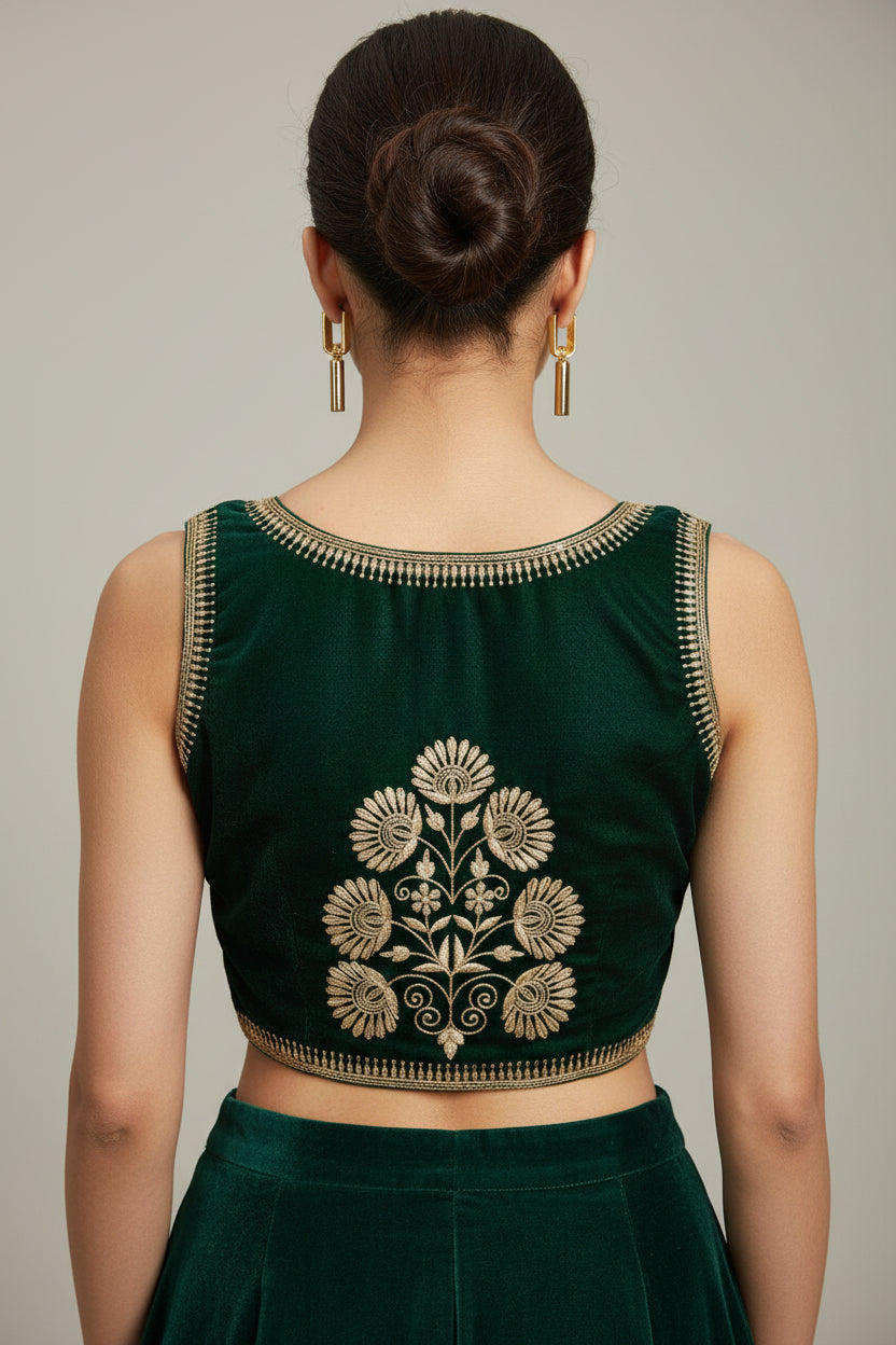 Green Vichitra Silk Blouse
