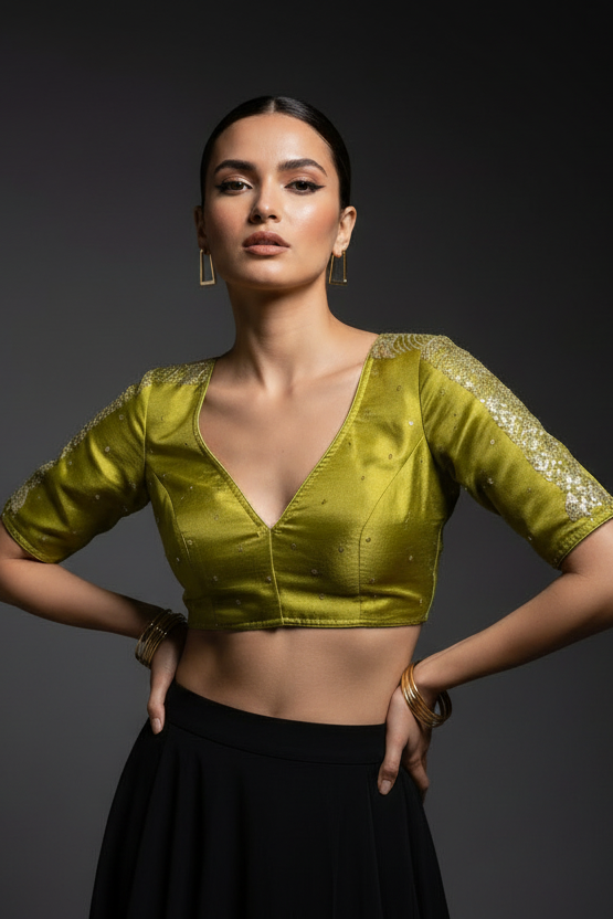 Green Royale Vichitra Silk Blouse