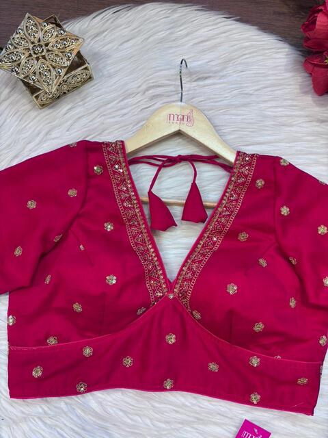 Sweet Embrace Pink color Designer Blouse(V-Neck)