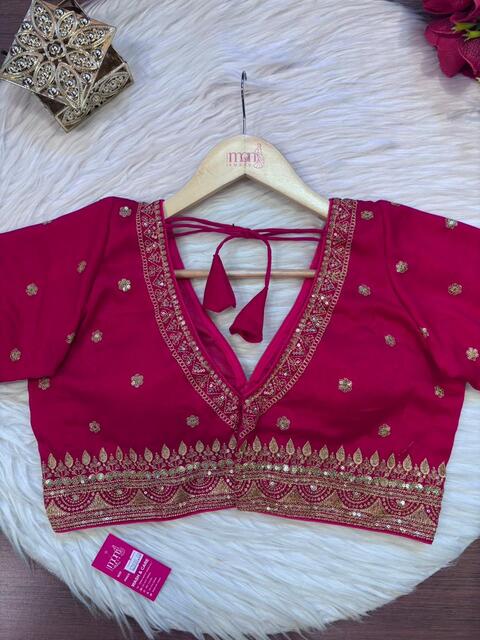 Sweet Embrace Pink color Designer Blouse(V-Neck)
