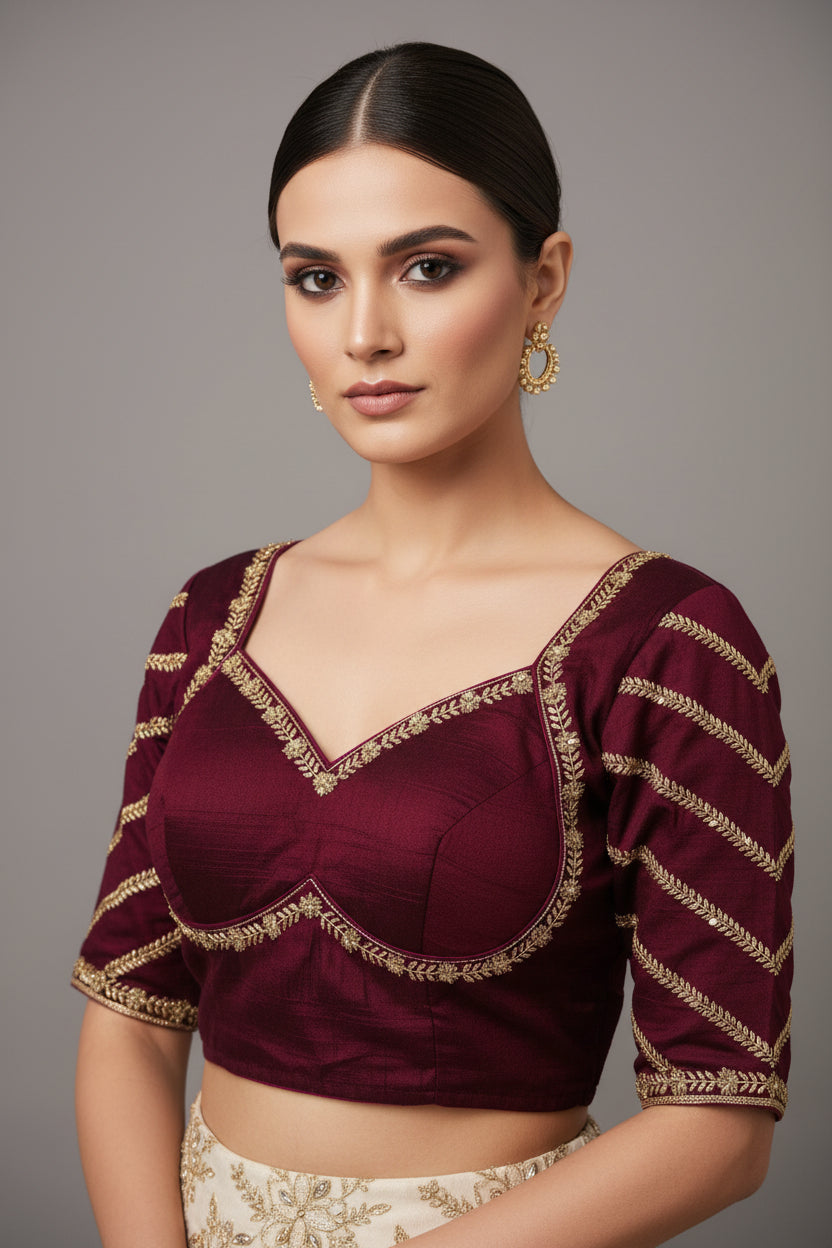 Partywear Wine Vichitra Silk Blouse