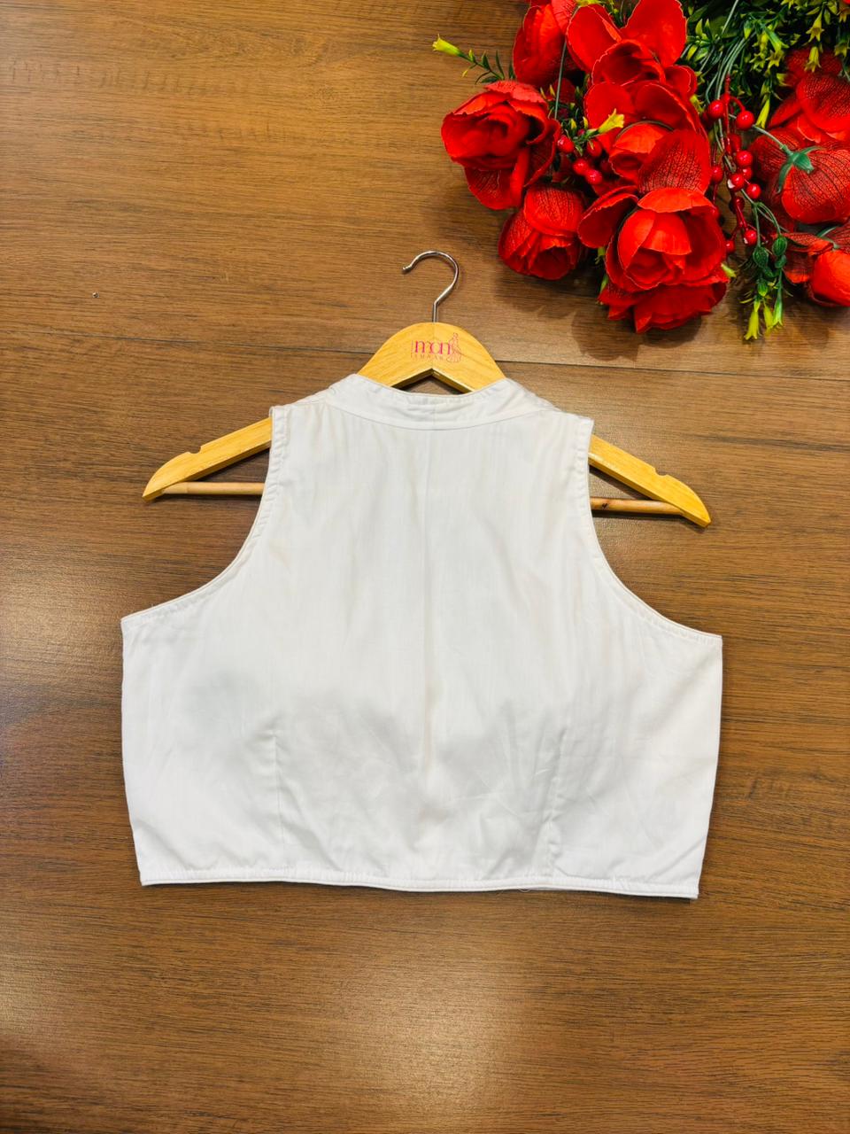 Solid White Halter Cotton Blouse