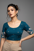 Color Cascade Floral Stretchable Knitted Blouse
