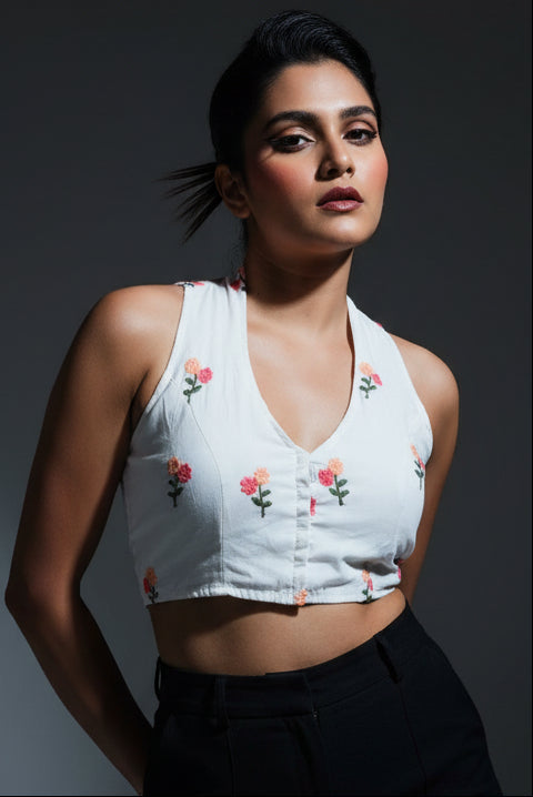 Dealing In Embroidery - Halter neck Blouse