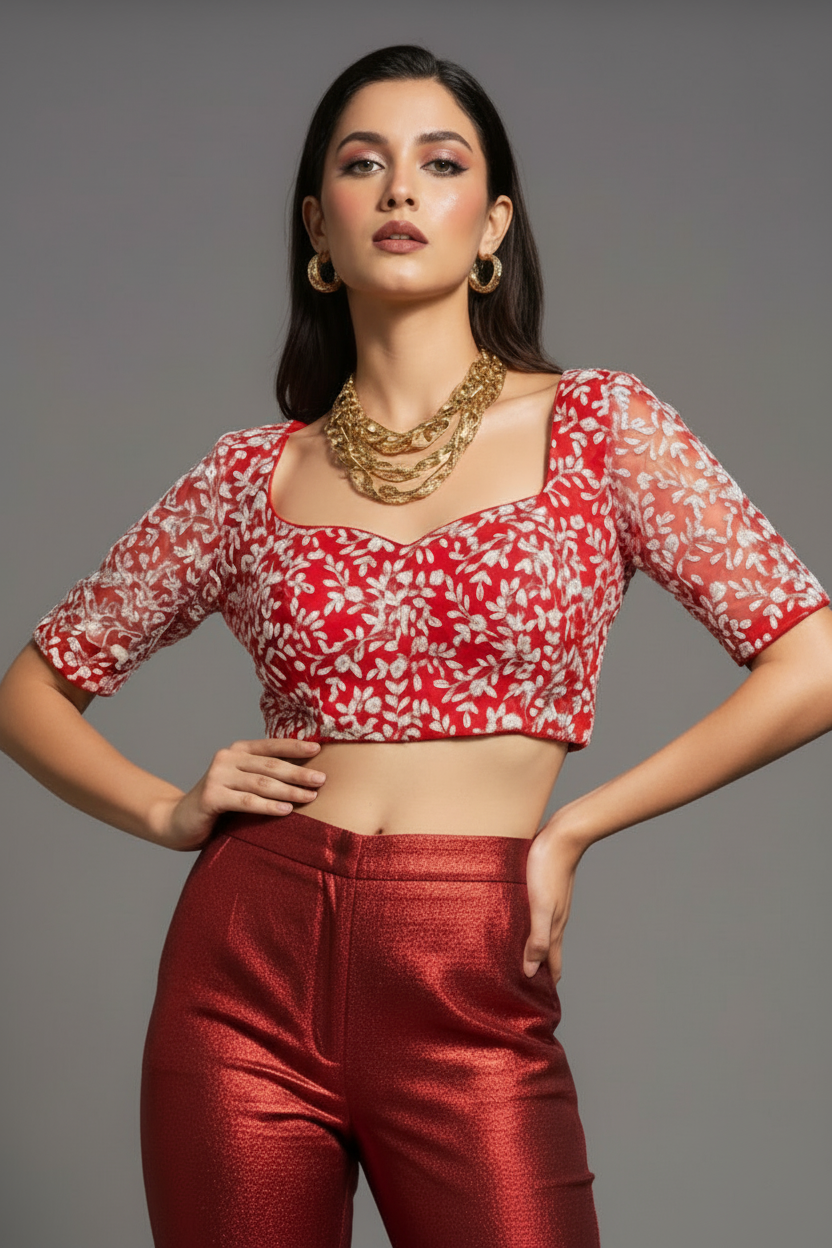 Glow in Solitude Designer Net Blouse