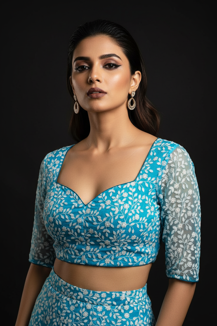 Glow in Solitude Designer Net Blouse