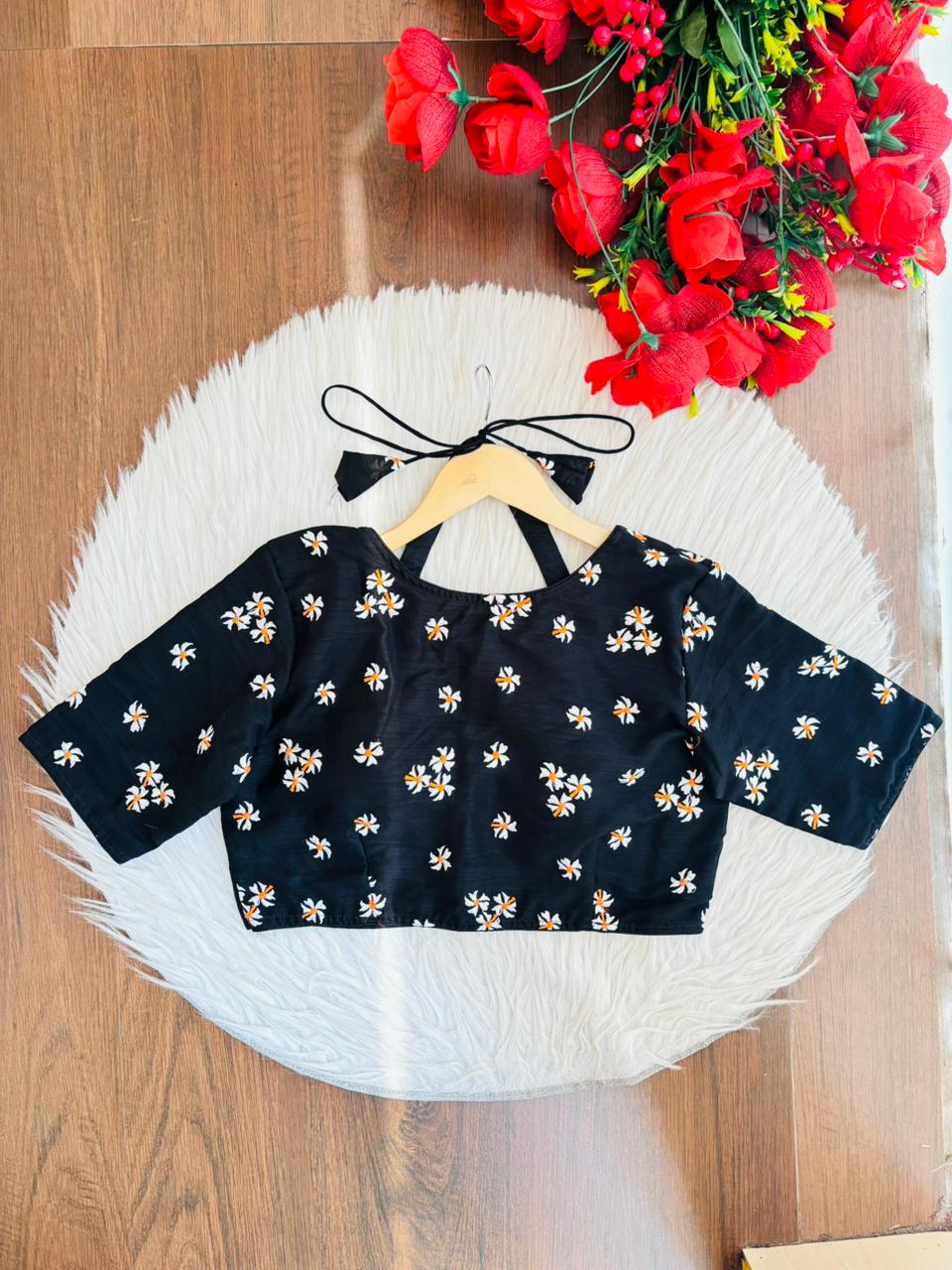Black Shiuli Masaba Style Vichitra Silk Blouse