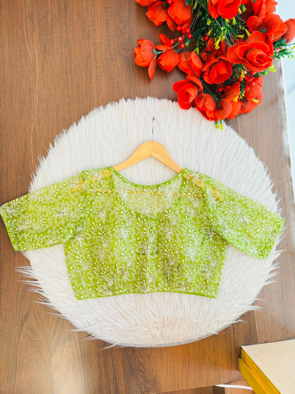 Organza Twist – All Over Embroidered Organza Blouse