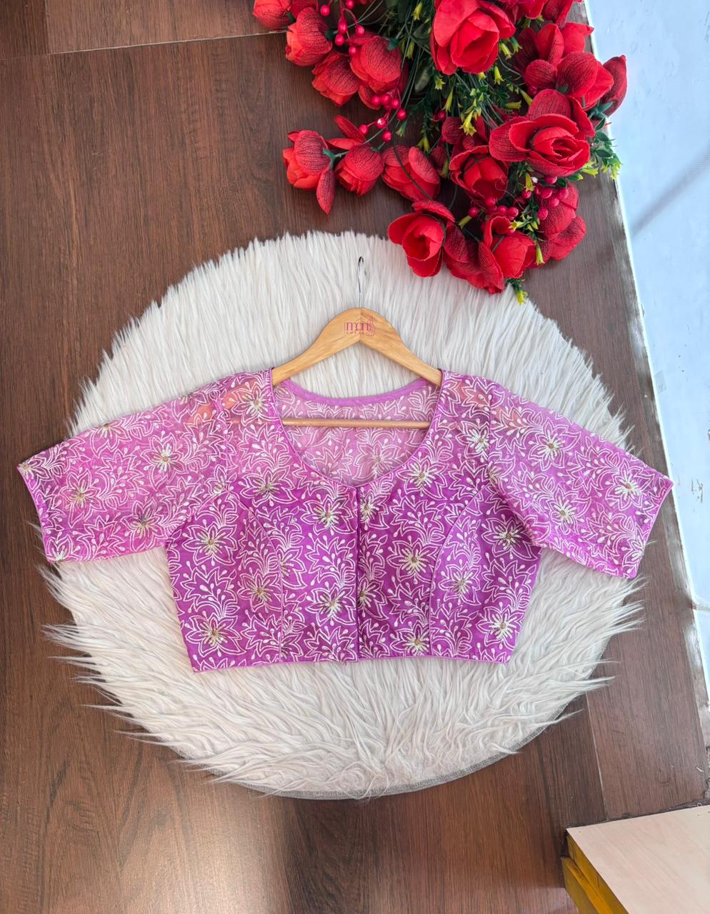 Organza Twist – All Over Embroidered Organza Blouse