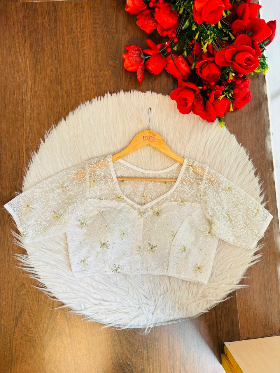 Organza Twist – All Over Embroidered Organza Blouse