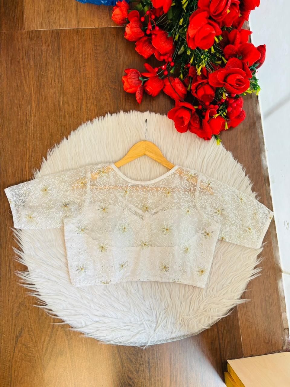 Organza Twist – All Over Embroidered Organza Blouse