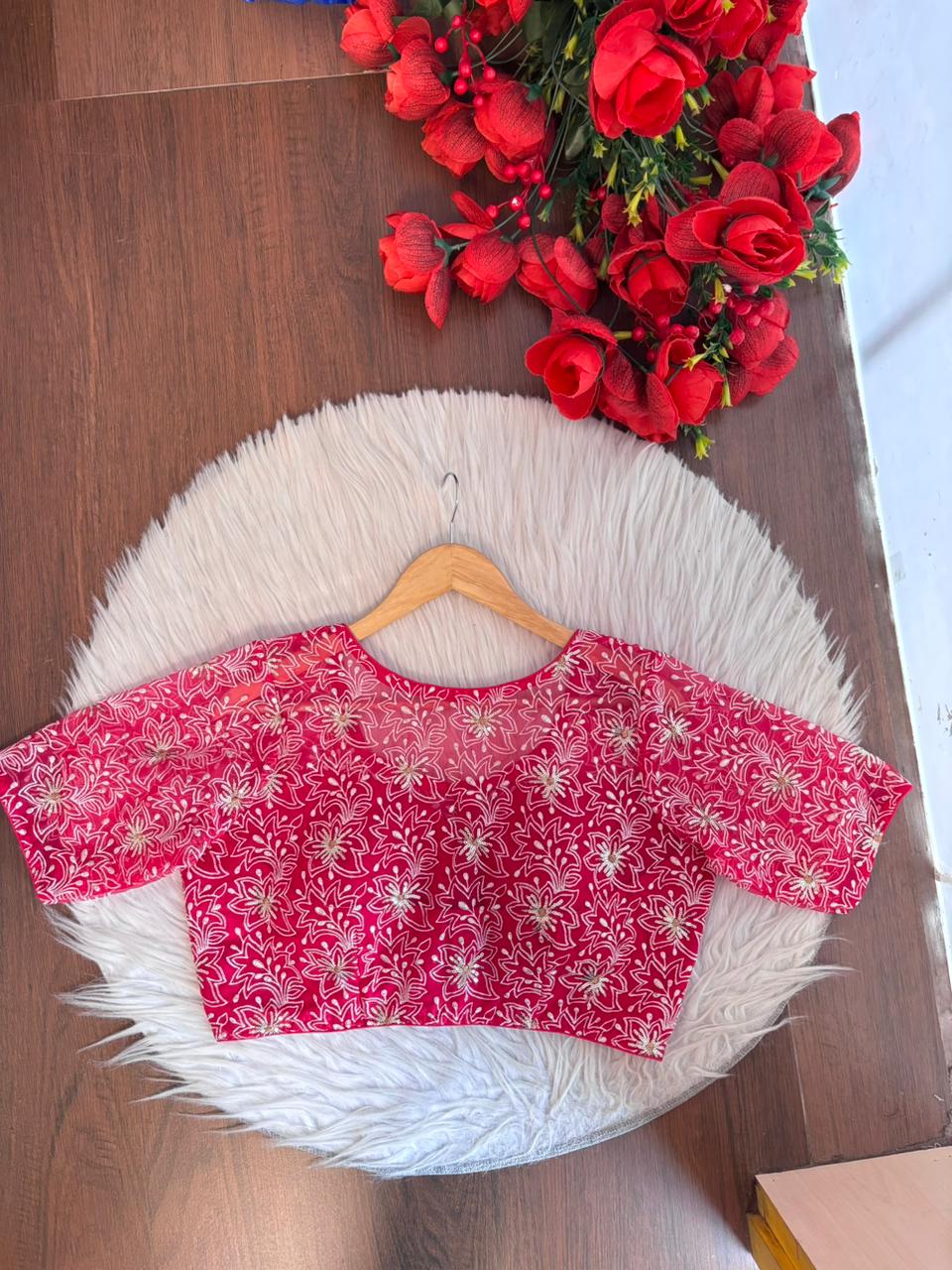 Organza Twist – All Over Embroidered Organza Blouse