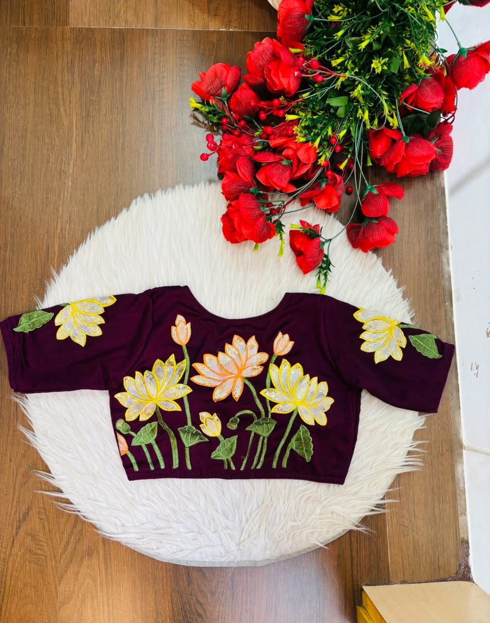 Reflection of Lotus Vichitra Silk Blouse