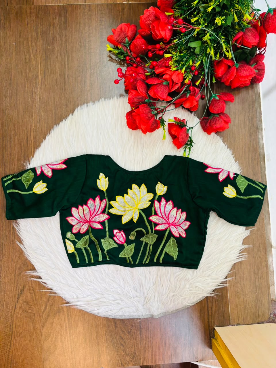 Reflection of Lotus Vichitra Silk Blouse
